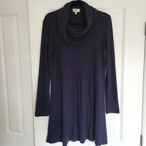 RIbbed Long Sleeve A-line Mini Dress - Picture 1 of 7